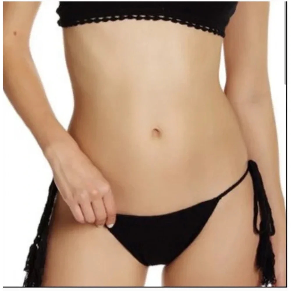 Vitamin A Nightbird Crochet Tie Side Bikini Bottom Black Size Small